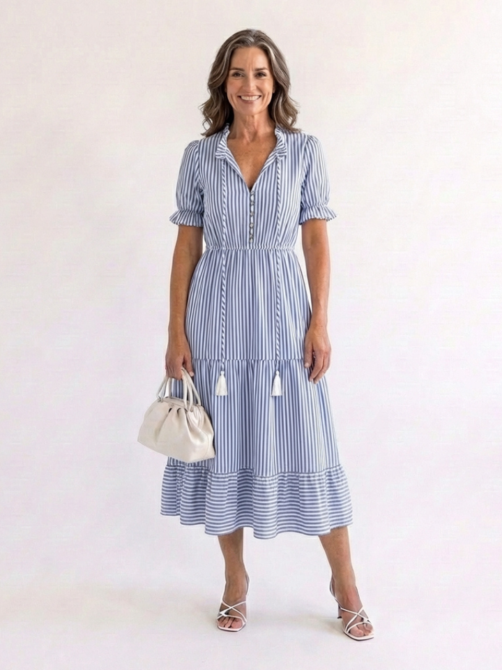 Marinette | Robe Midi Rayée Élégance Décontractée