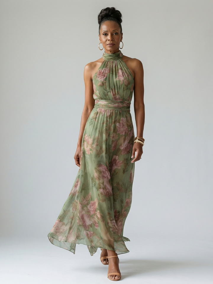 Florence | Robe Maxi Fleurie Col Halter