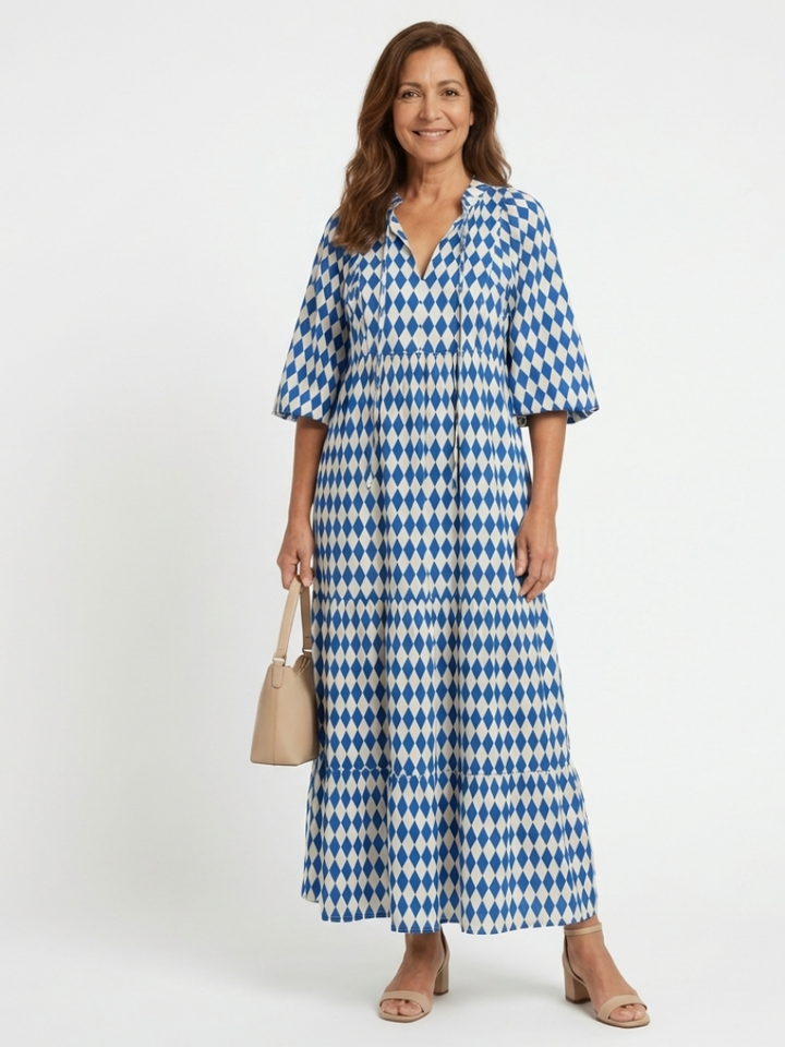 Clémence | Robe Maxi Graphique Élégance Moderne