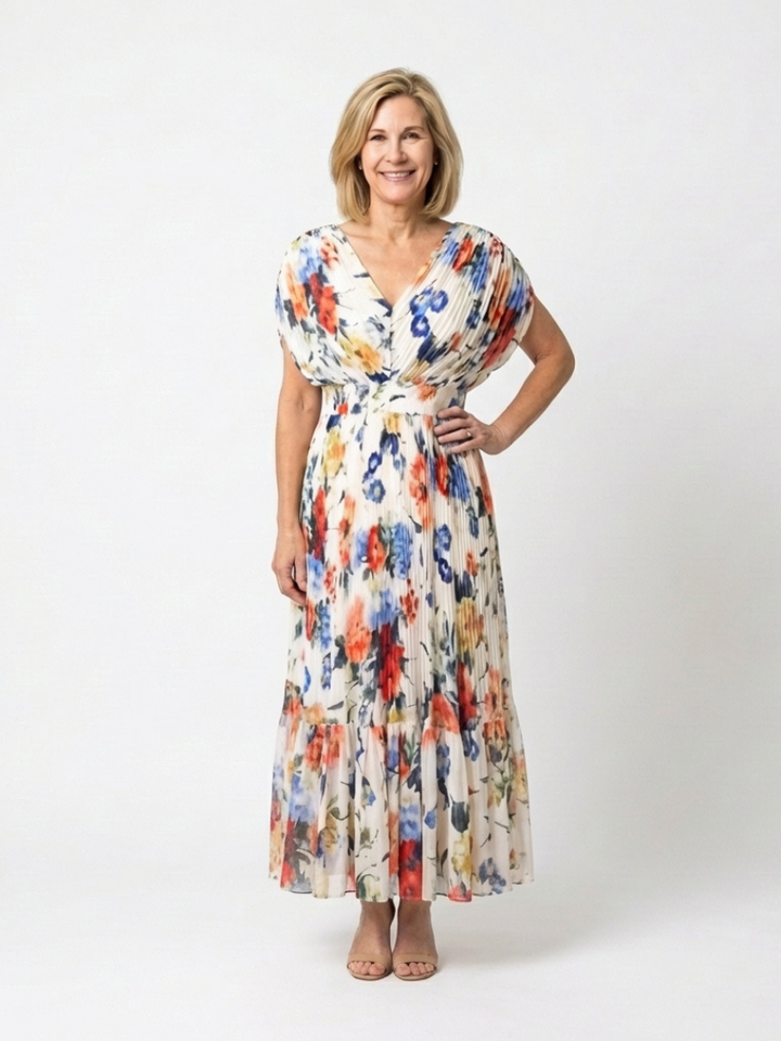 Élodie | Robe Maxi Fleurie Plissée Élégante