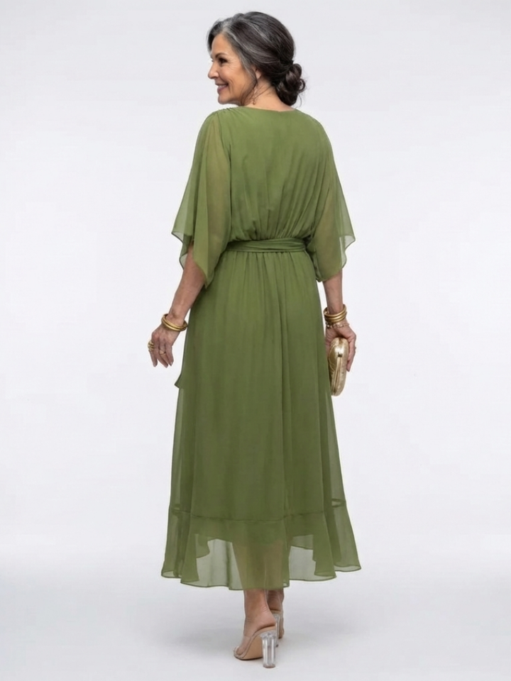 Olivia | Robe Midi Drapée Élégance Naturelle