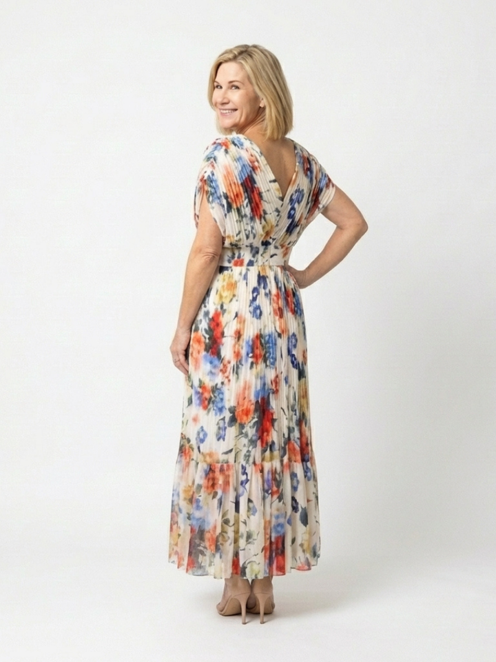 Élodie | Robe Maxi Fleurie Plissée Élégante