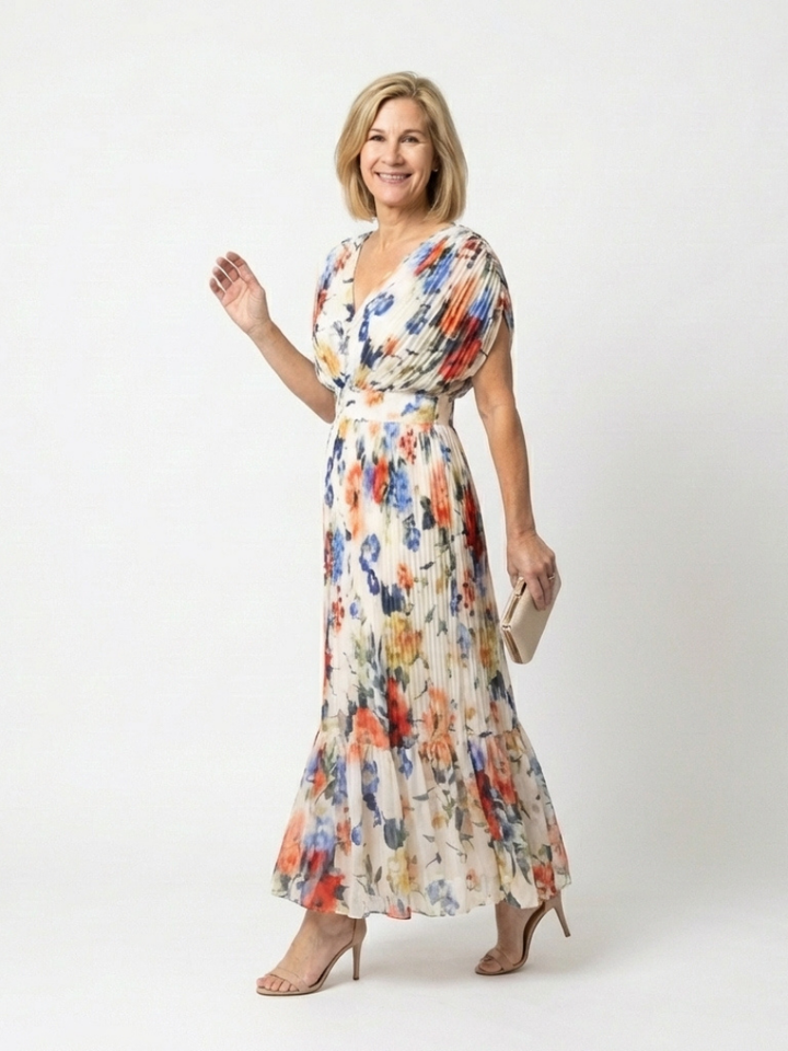 Élodie | Robe Maxi Fleurie Plissée Élégante