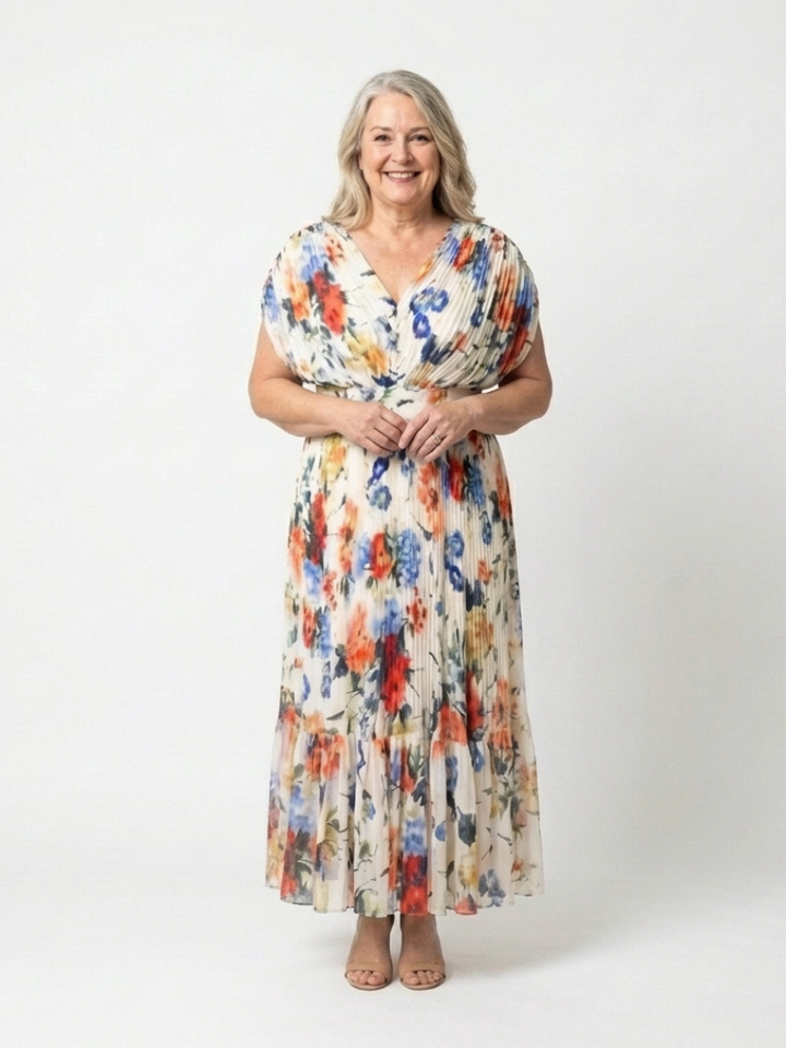 Élodie | Robe Maxi Fleurie Plissée Élégante