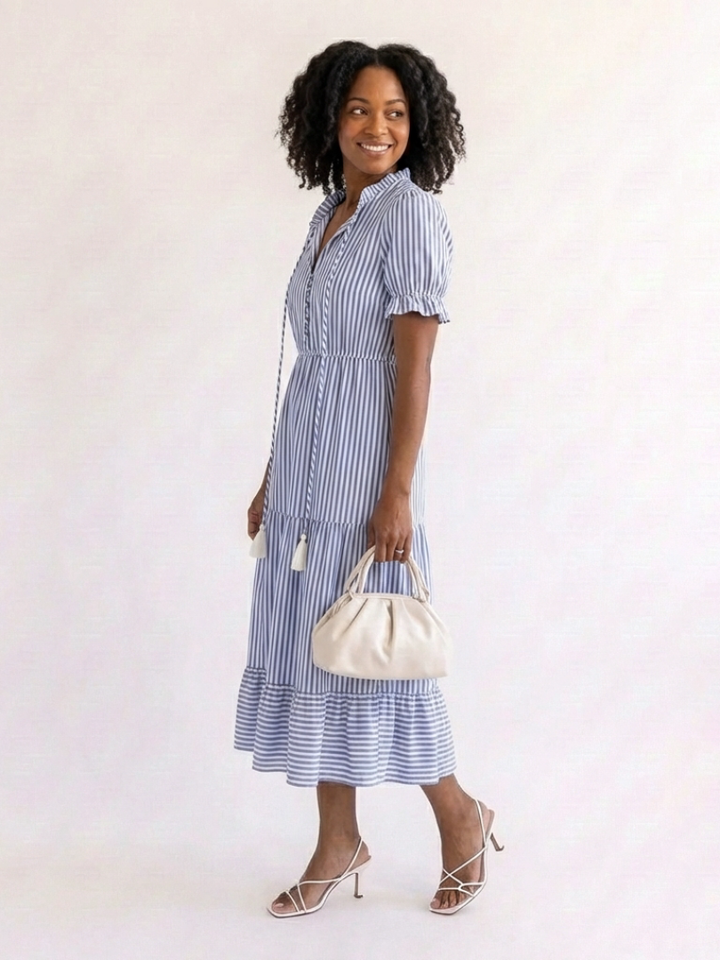 Marinette | Robe Midi Rayée Élégance Décontractée