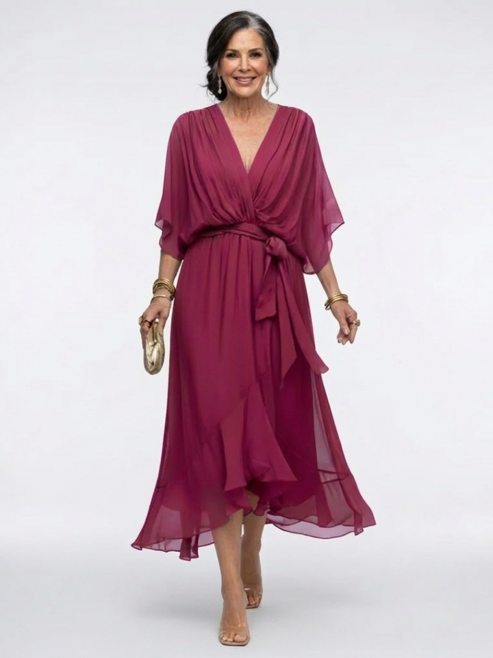 Olivia | Robe Midi Drapée Élégance Naturelle