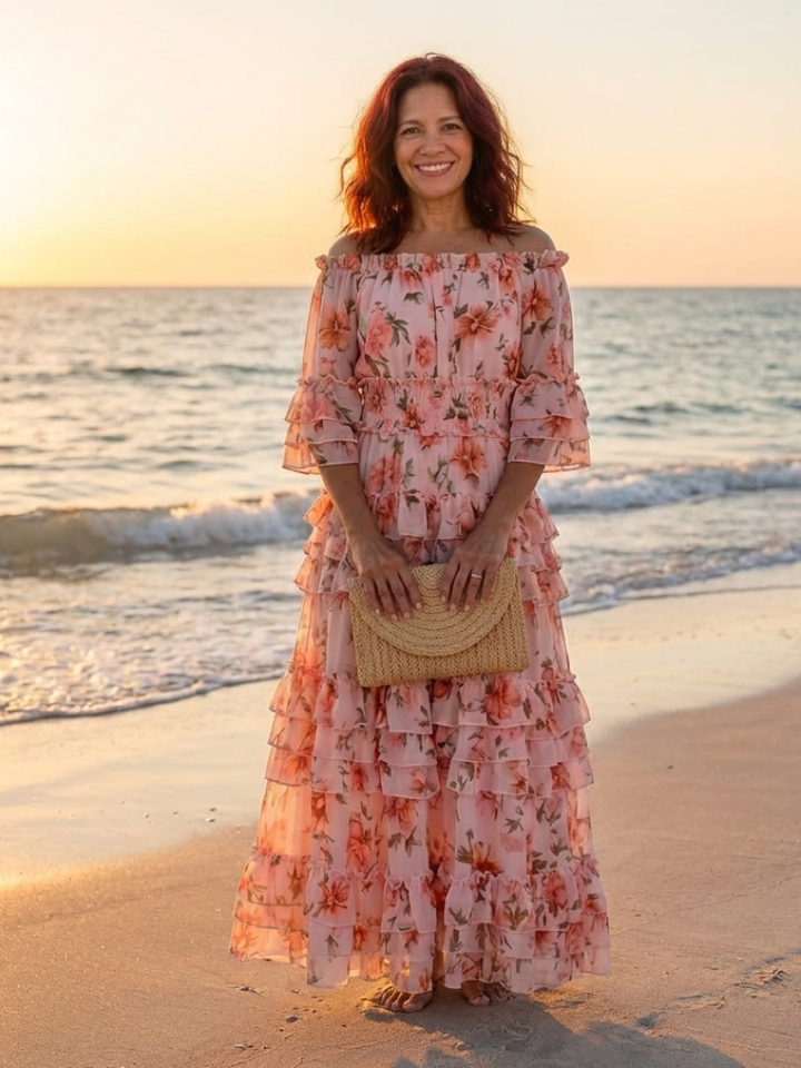 Isaline | Robe Maxi Fleurie Volants Romantiques