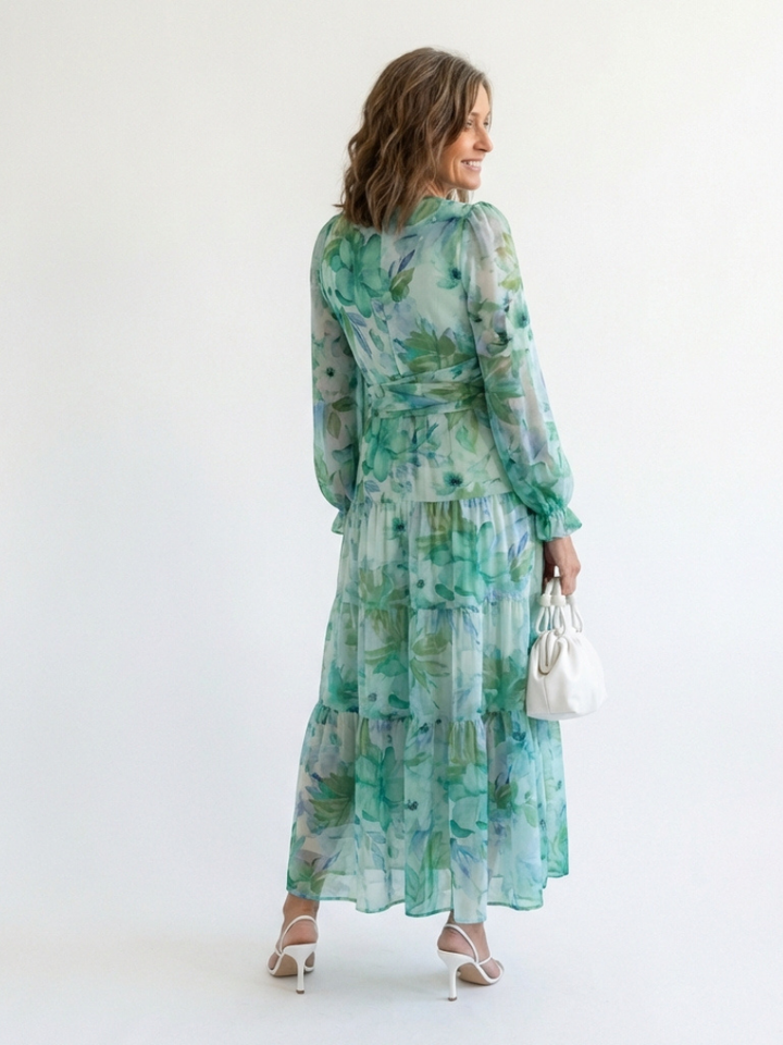 Maëlle | Robe Maxi Fleurie Volants Élégance Nature