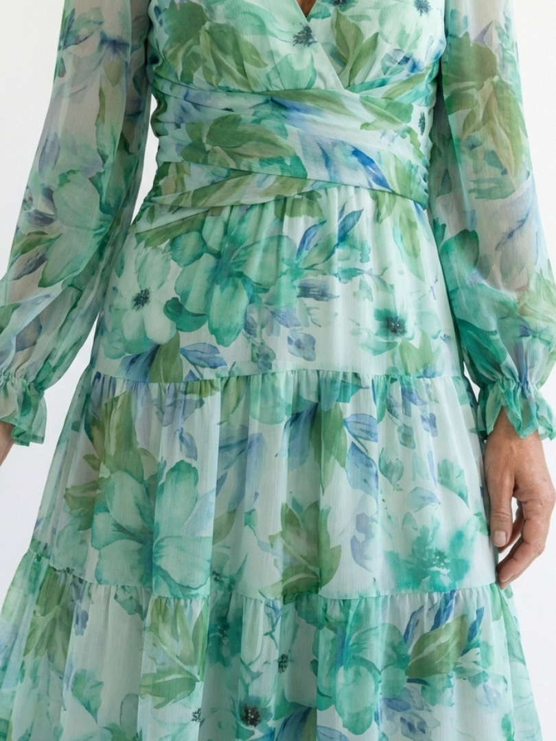 Maëlle | Robe Maxi Fleurie Volants Élégance Nature