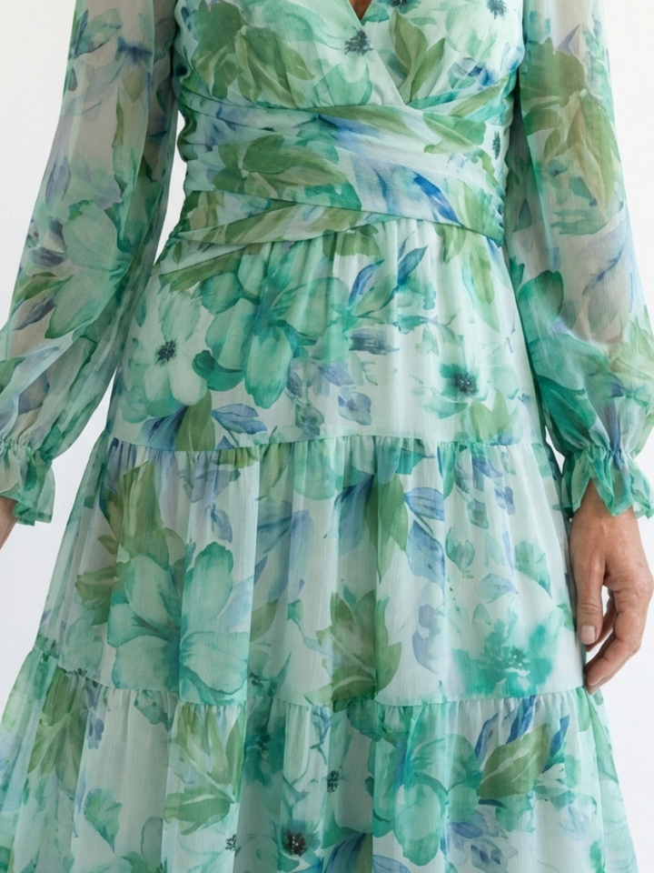 Maëlle | Robe Maxi Fleurie Volants Élégance Nature