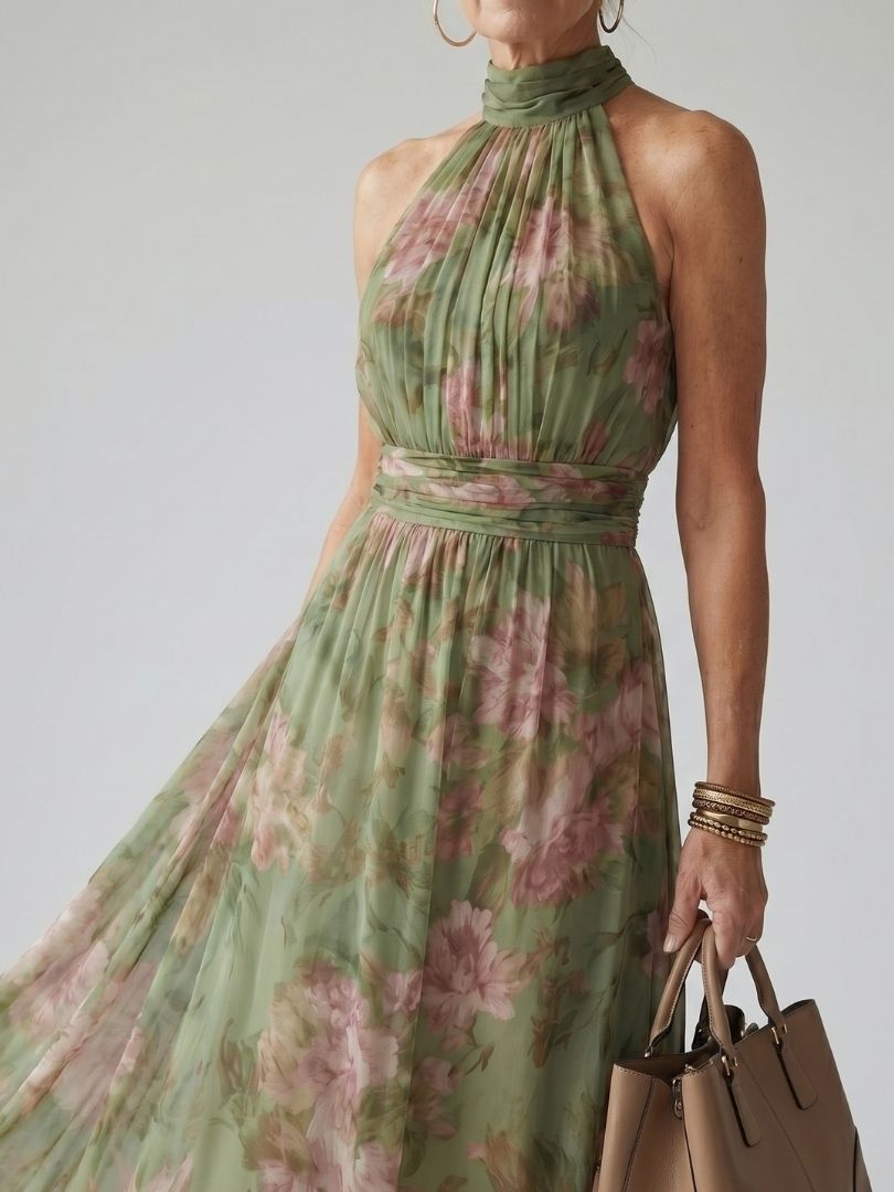 Florence | Robe Maxi Fleurie Col Halter