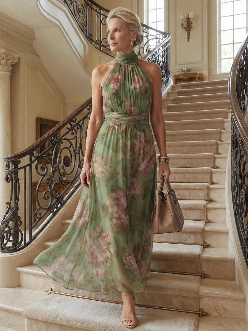 Florence | Robe Maxi Fleurie Col Halter