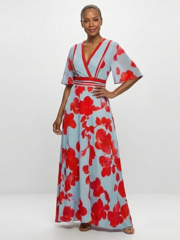 Marianne | Robe Maxi Fleurie Élégance Contrastée