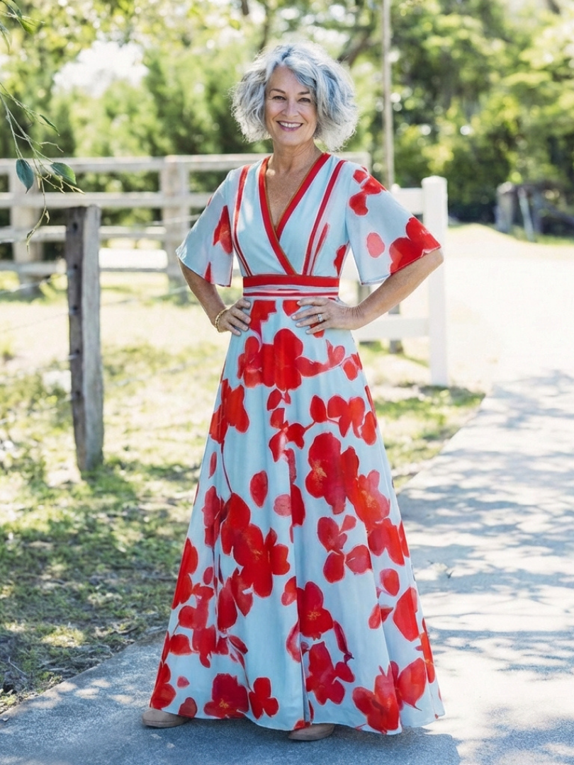 Marianne | Robe Maxi Fleurie Élégance Contrastée