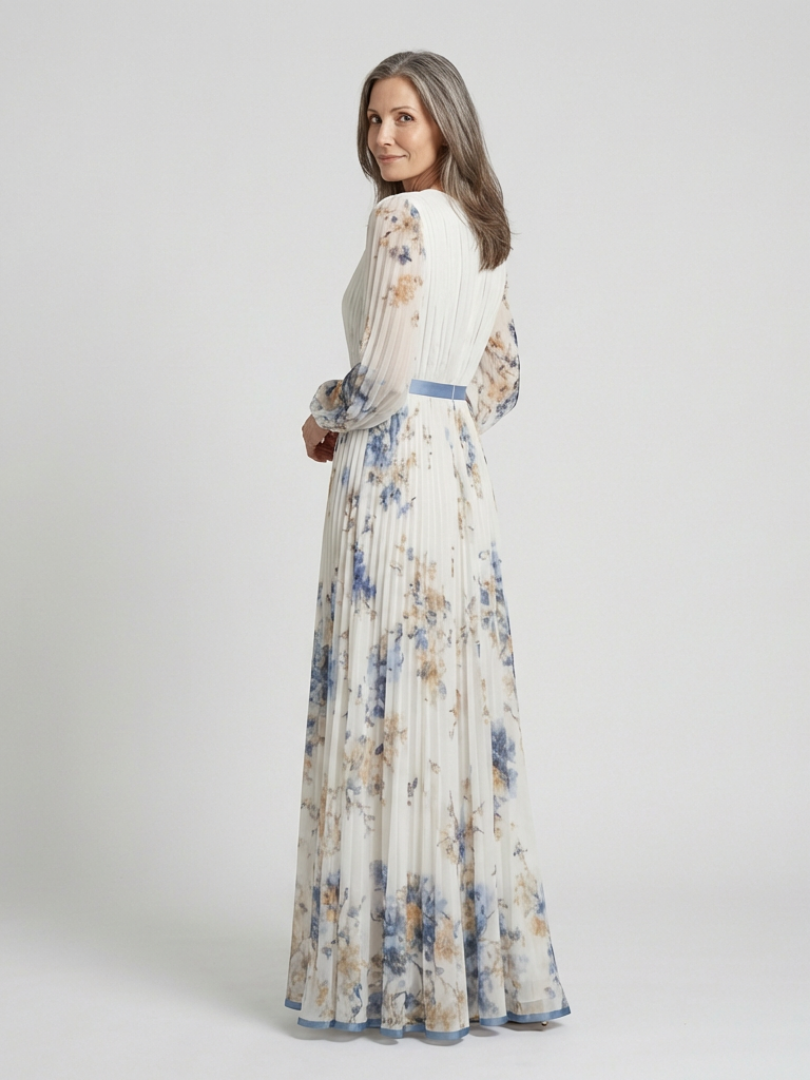 Aurélia | Robe Maxi Fleurie Plissée Élégance Douce