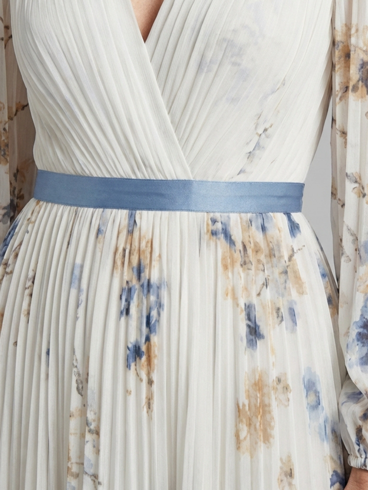 Aurélia | Robe Maxi Fleurie Plissée Élégance Douce