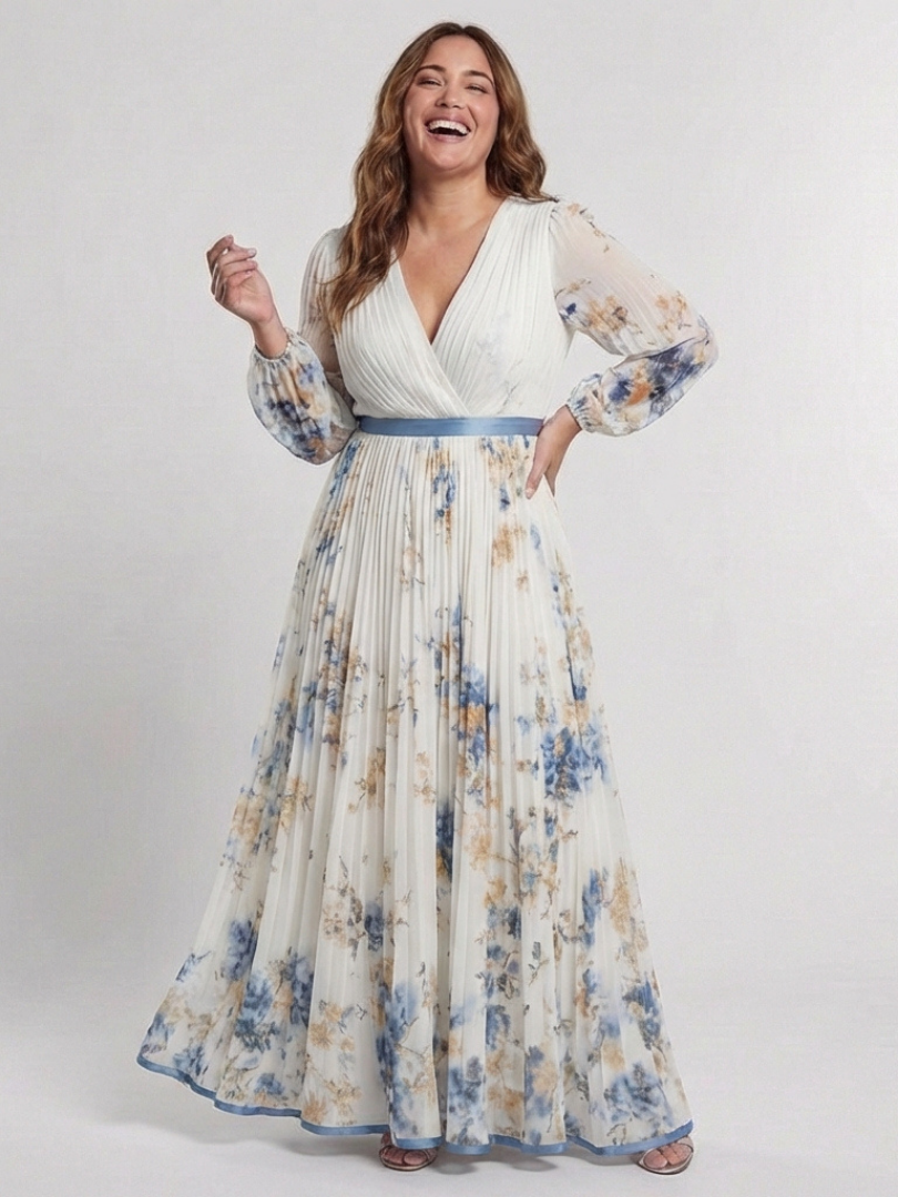 Aurélia | Robe Maxi Fleurie Plissée Élégance Douce