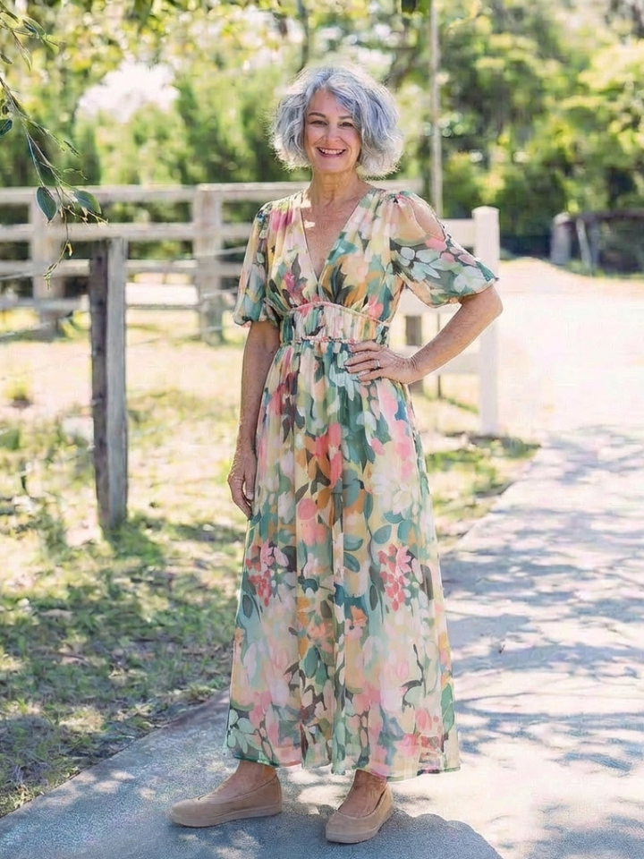 Émiliane | Robe Maxi Fleurie Aquarelle Élégante
