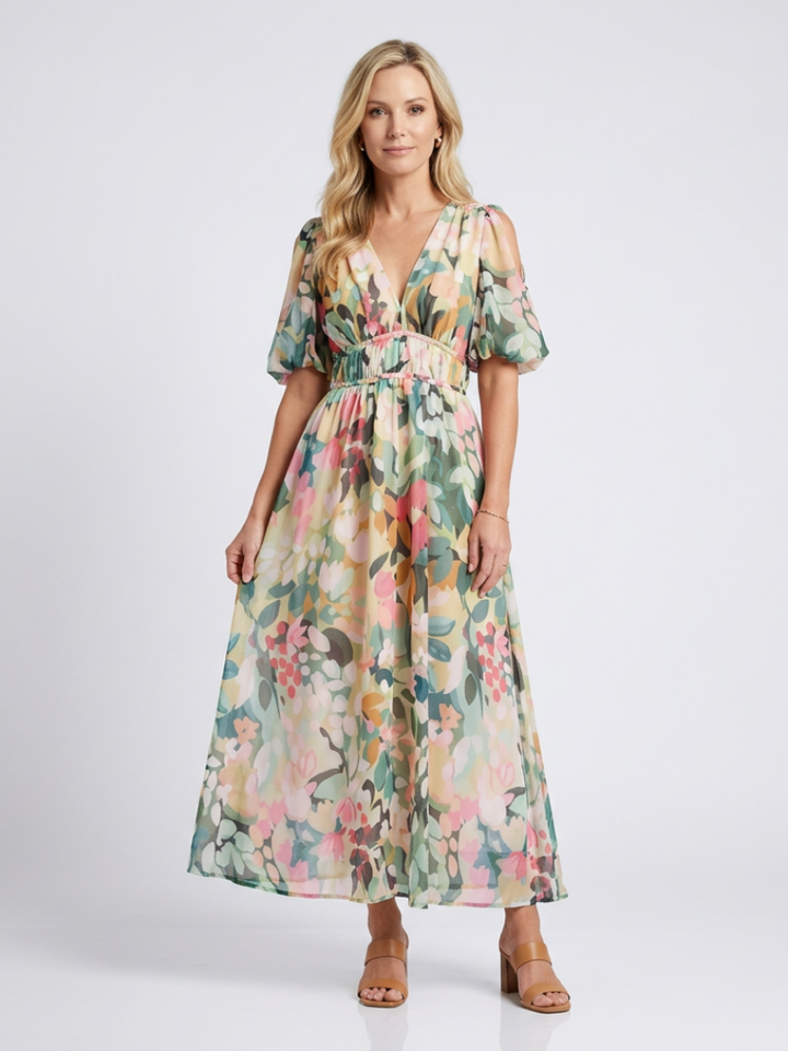 Émiliane | Robe Maxi Fleurie Aquarelle Élégante