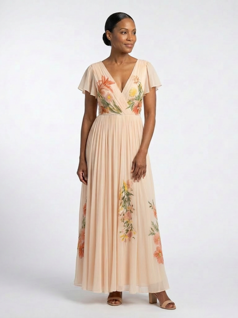Anaëlle | Robe Maxi Fleurie Plissée Romantique