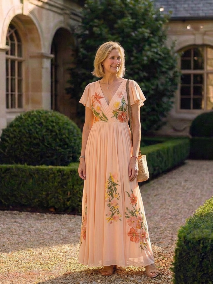 Anaëlle | Robe Maxi Fleurie Plissée Romantique