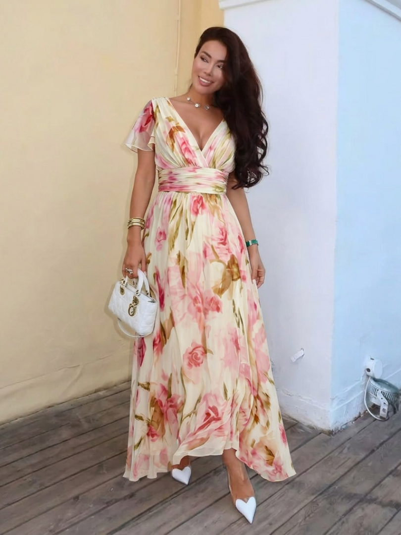 Éléonore | Robe Maxi Fleurie Élégance Aérienne
