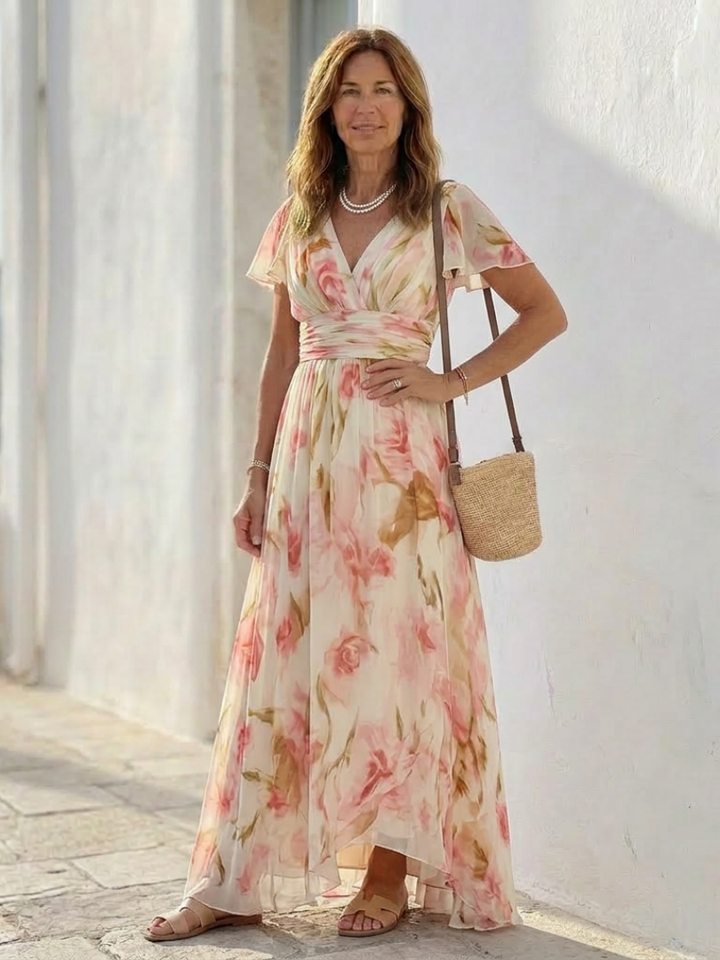 Éléonore | Robe Maxi Fleurie Élégance Aérienne