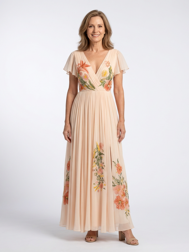 Anaëlle | Robe Maxi Fleurie Plissée Romantique