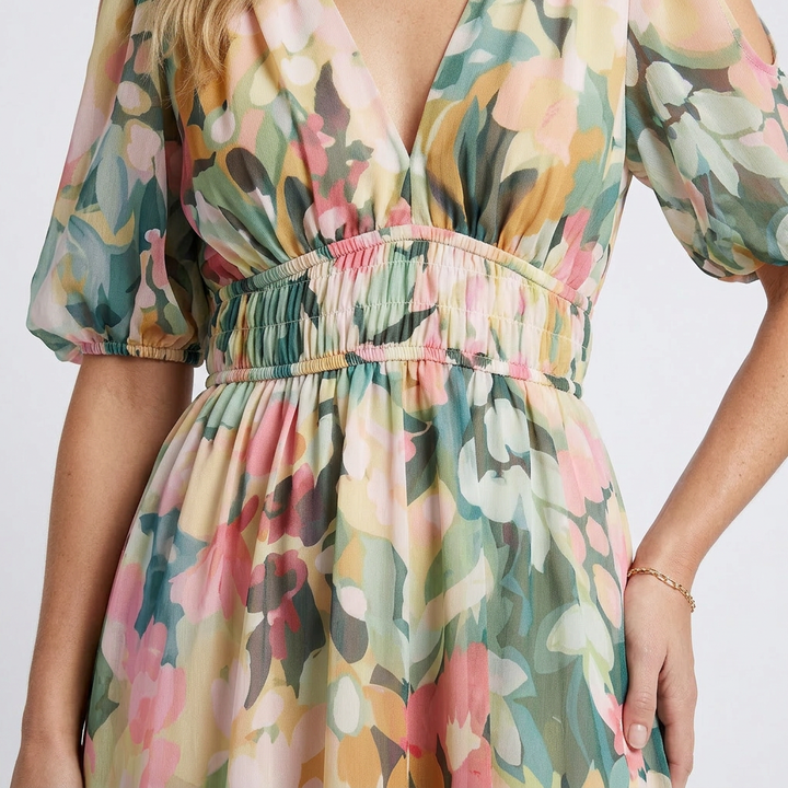 Émiliane | Robe Maxi Fleurie Aquarelle Élégante