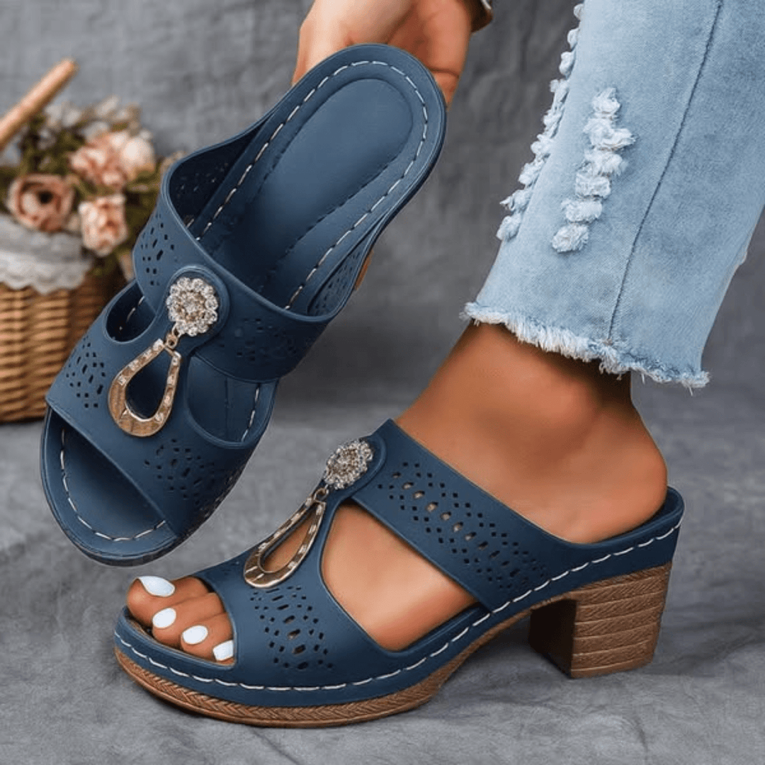 Roxane | Mules Talon Bloc Ajourées Bijou