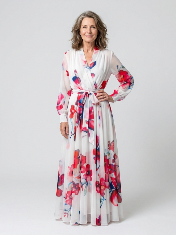 Valentine | Robe Maxi Fleurie Portefeuille Élégance