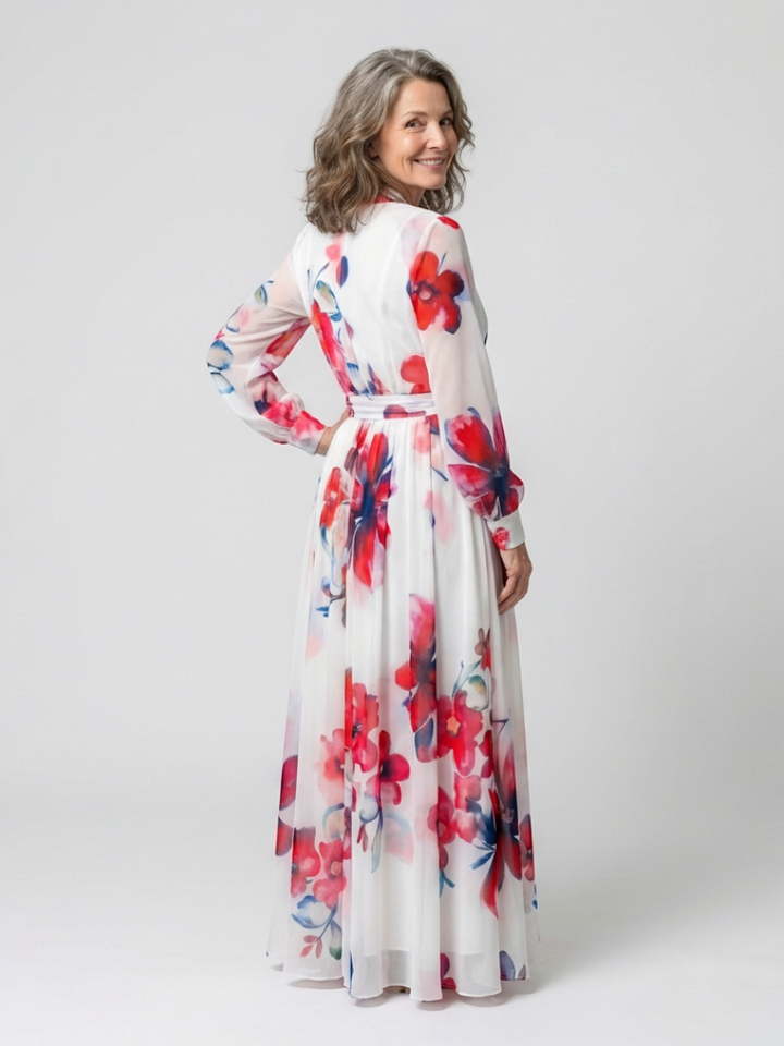 Valentine | Robe Maxi Fleurie Portefeuille Élégance