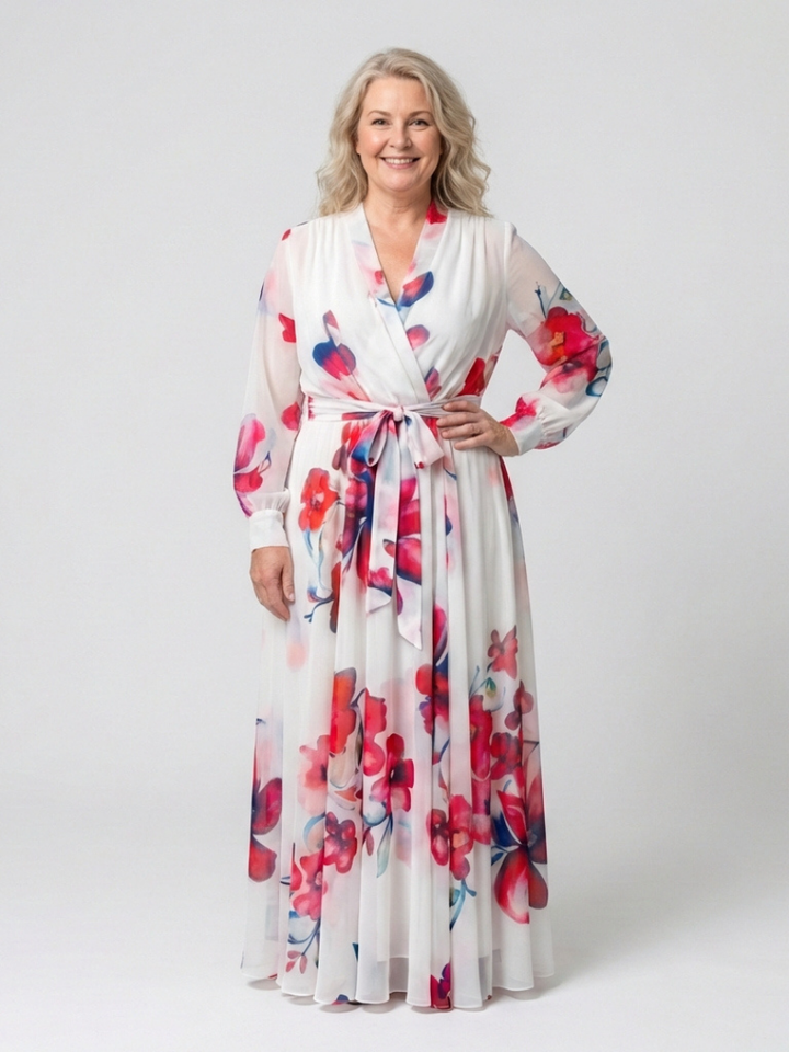 Valentine | Robe Maxi Fleurie Portefeuille Élégance