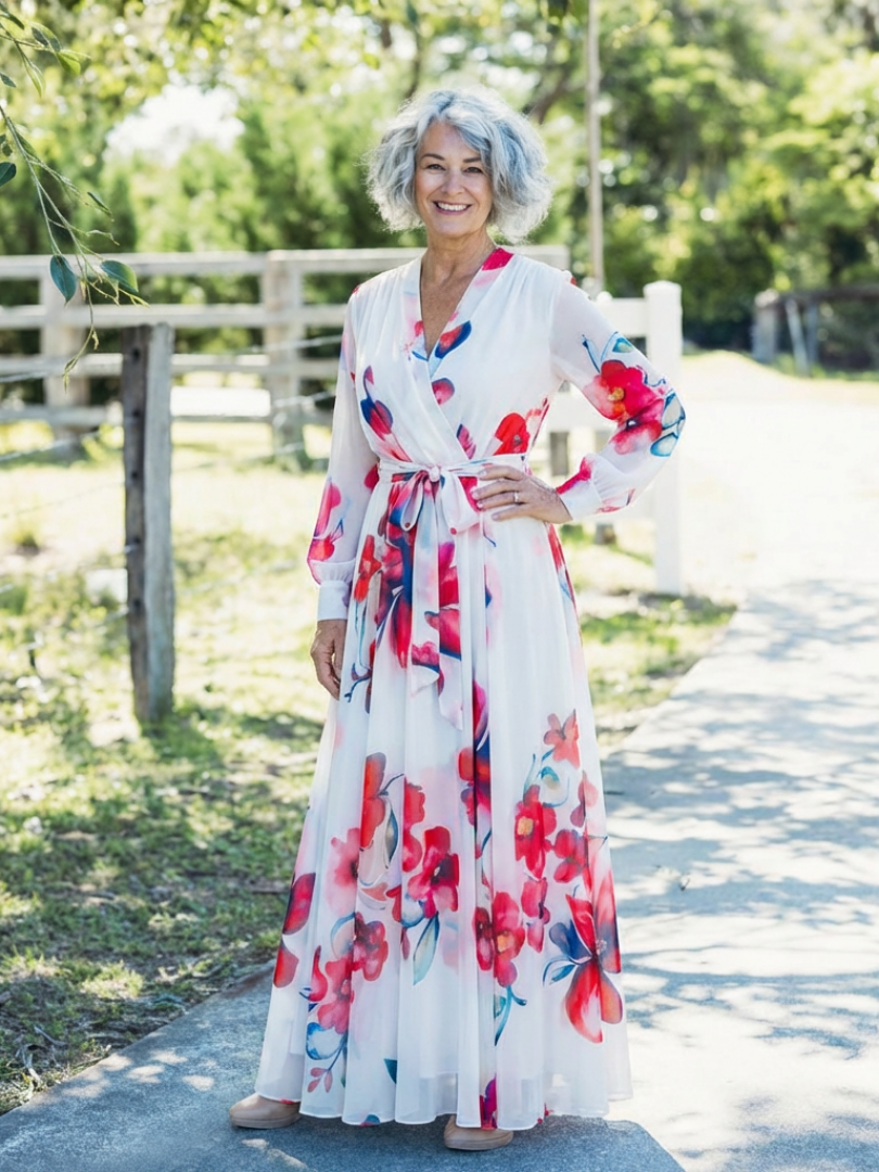 Valentine | Robe Maxi Fleurie Portefeuille Élégance