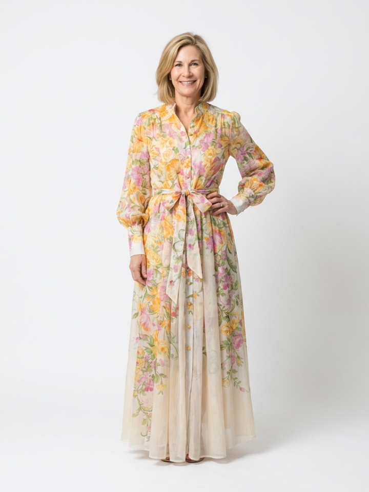 Solène | Robe Maxi Fleurie Boutonnée Élégance Printanière