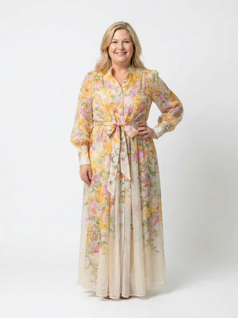 Solène | Robe Maxi Fleurie Boutonnée Élégance Printanière