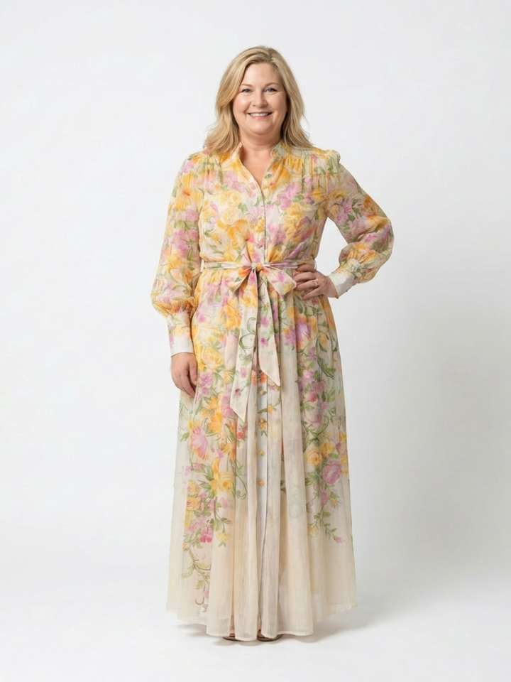 Solène | Robe Maxi Fleurie Boutonnée Élégance Printanière