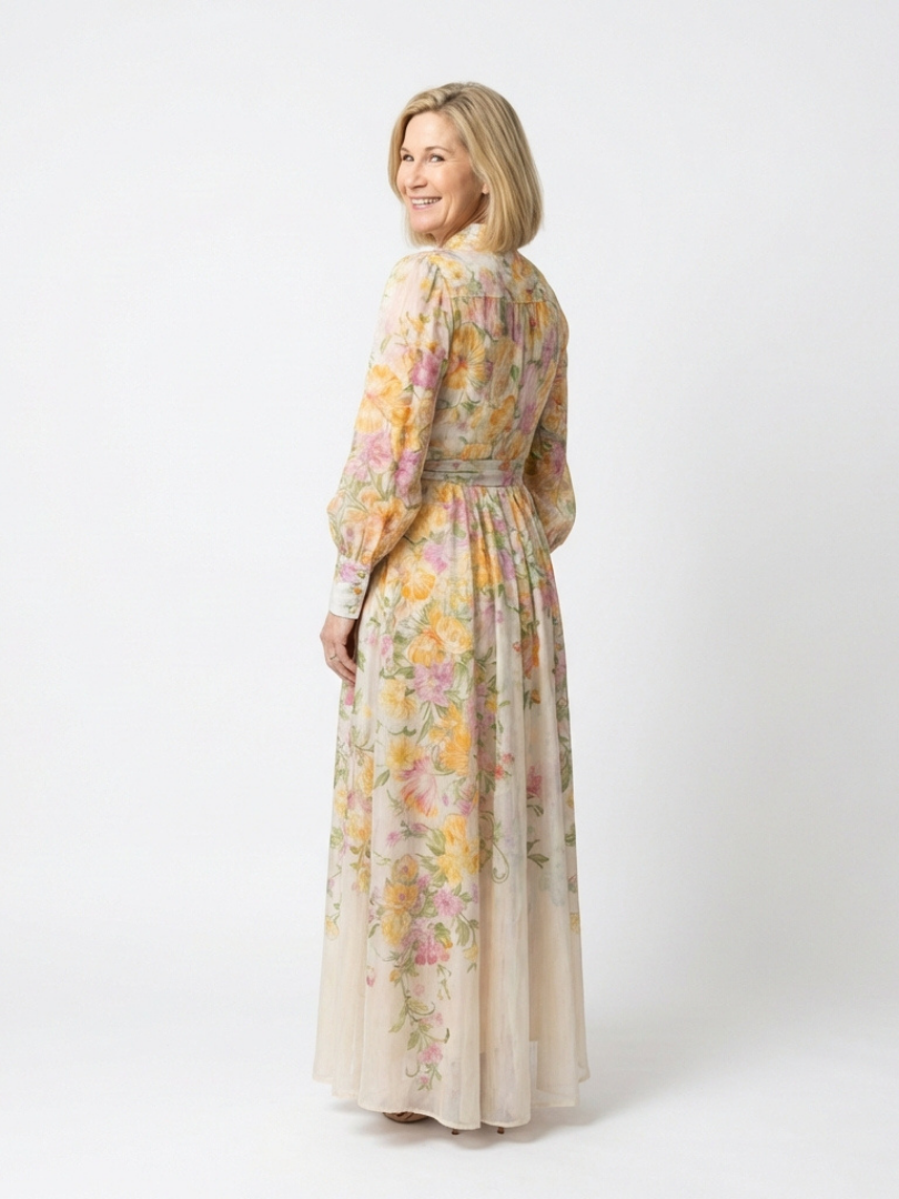 Solène | Robe Maxi Fleurie Boutonnée Élégance Printanière