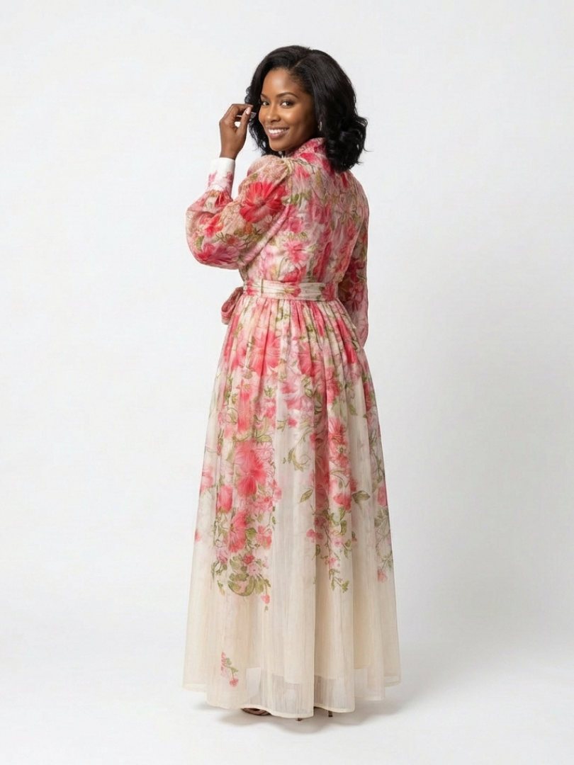 Solène | Robe Maxi Fleurie Boutonnée Élégance Printanière