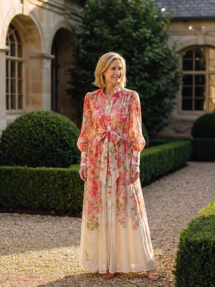 Solène | Robe Maxi Fleurie Boutonnée Élégance Printanière