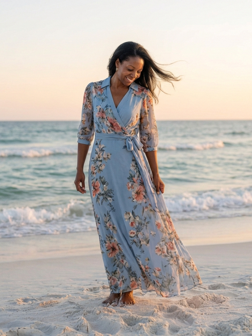 Amandine | Robe Maxi Fleurie Portefeuille